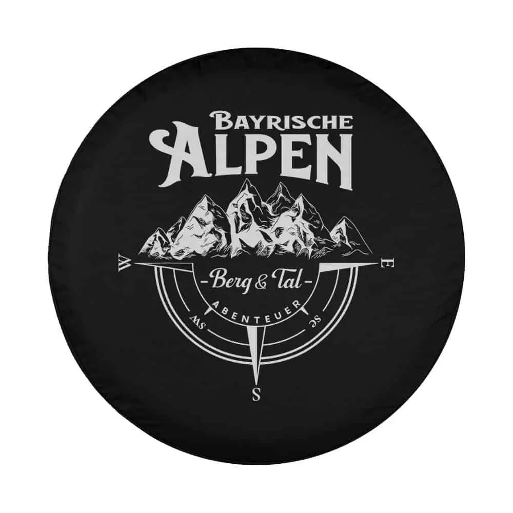 Bavarian Alps compass mountain peaks graphic for spare tire cover