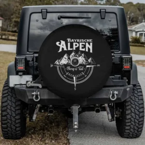 Bavarian Alps compass and mountain peaks spare tire cover with backup camera hole