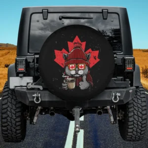 Beanie sunglasses maple leaf cat Canada spare tire cover on Jeep