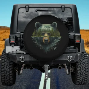 Bear forest pine trees wildlife spare tire cover without camera hole for Jeep