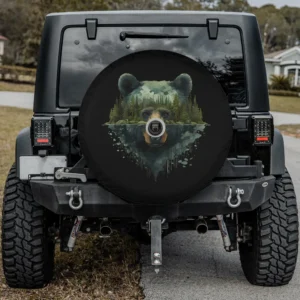 Bear forest pine trees wildlife spare tire cover with backup camera hole for SUV