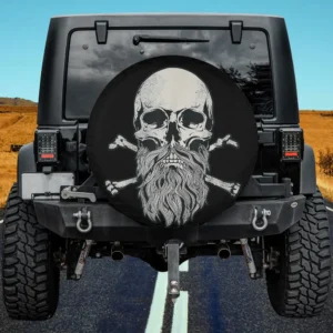 Bearded skull crossbones pirate beard spare tire cover without camera hole on Jeep
