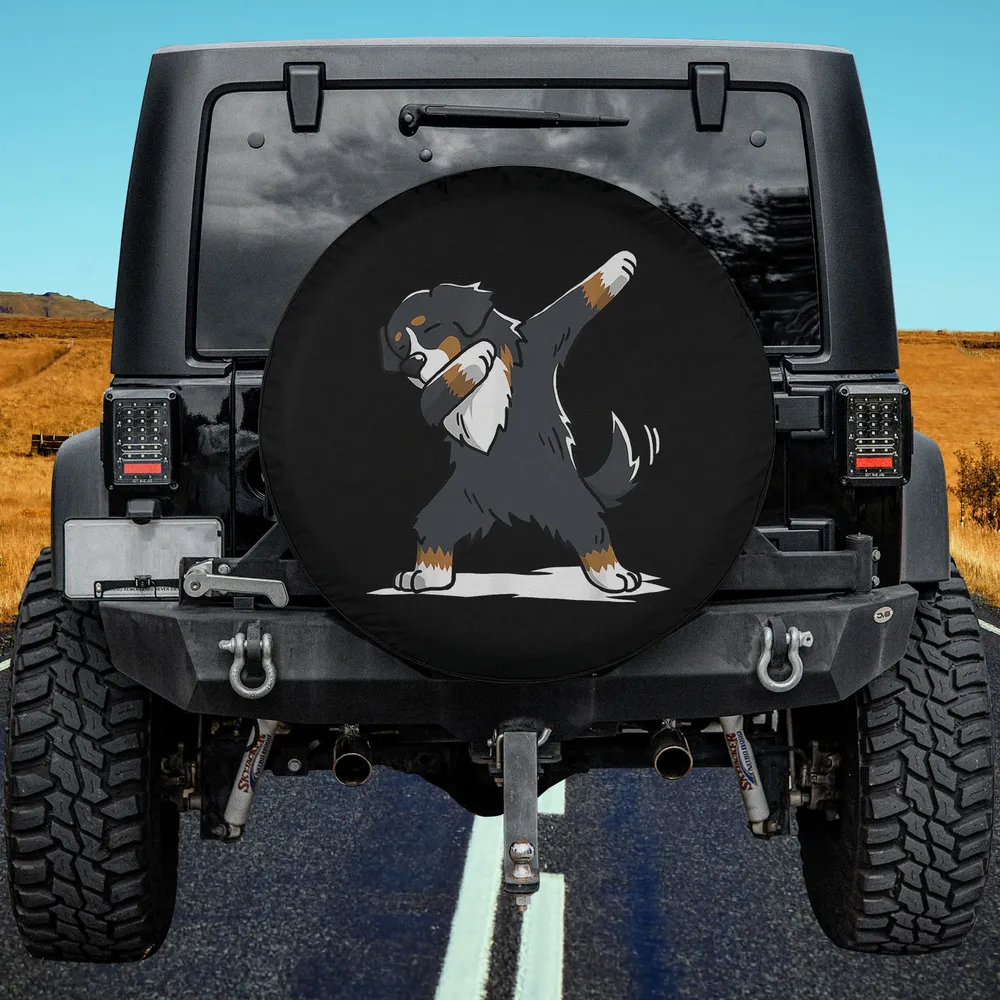 bernese mountain dog dab dance cartoon spare tire cover with no camera hole
