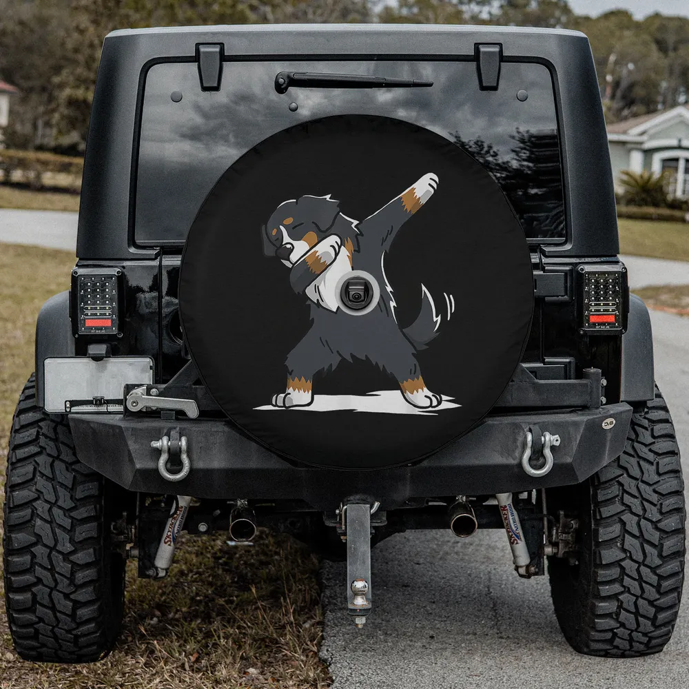 bernese mountain dog dab dance cartoon spare tire cover with camera hole