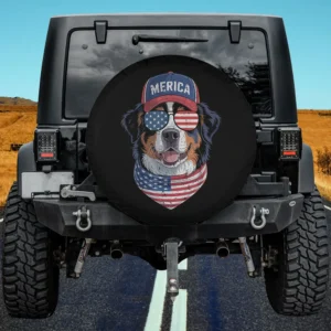 Merica Cap American Flag Bandana Bernese Mountain Dog Spare Tire Cover No Camera Hole