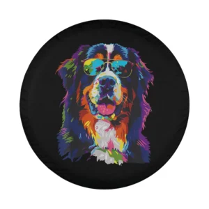 Pop art style Bernese Mountain Dog with sunglasses illustration