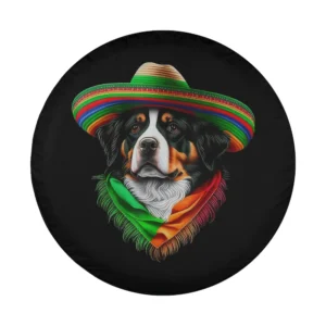 Festive Bernese Mountain Dog in sombrero and Mexican scarf illustration