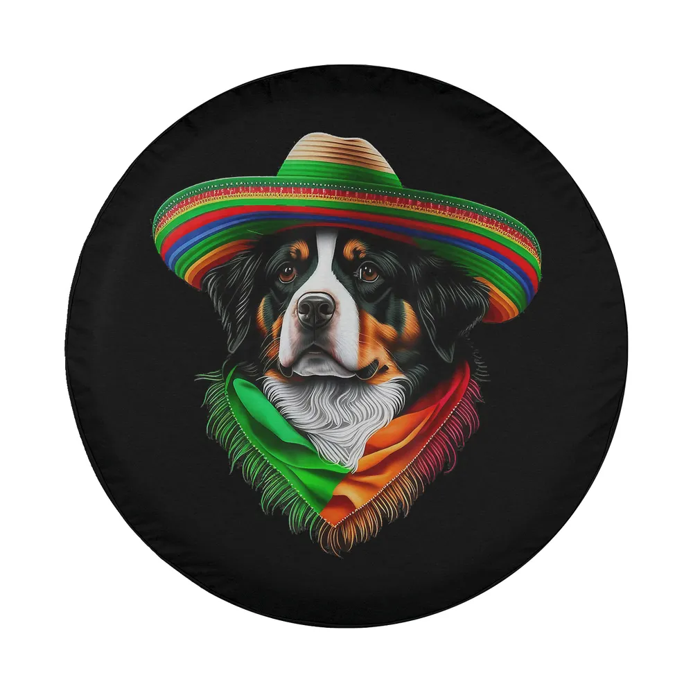 Festive Bernese Mountain Dog in sombrero and Mexican scarf illustration