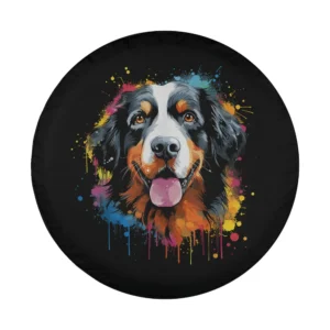 Bernese Mountain Dog watercolor paint splash art for spare tire cover