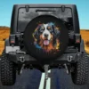 Cute Bernese Mountain Dog watercolor paint splash spare tire cover with no camera hole