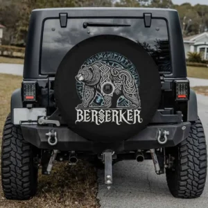 Viking berserker bear spare tire cover with Odin runes and compass for Jeep Gladiator backup camera