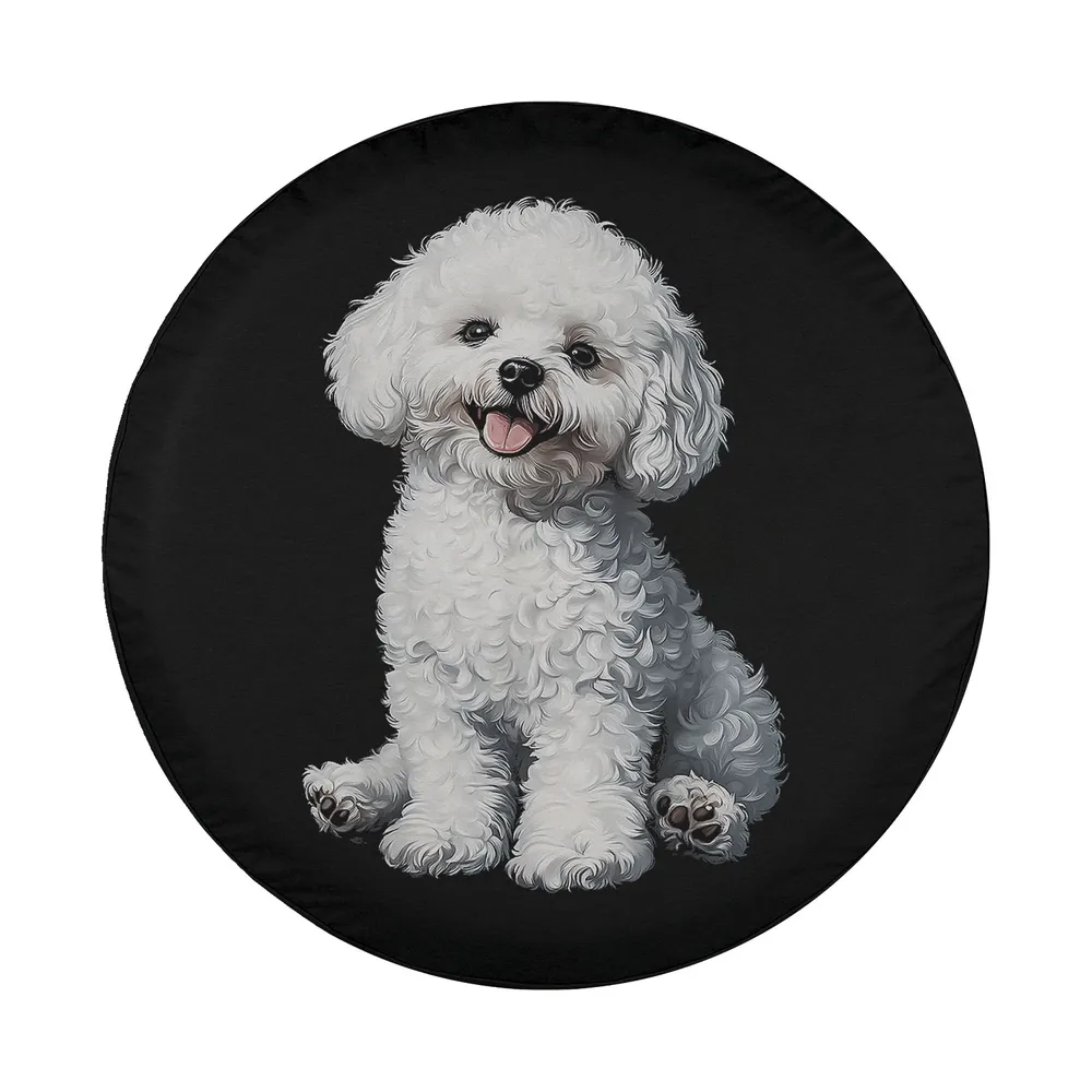 Bichon Frise dog sitting pet illustration design for spare tire cover