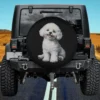Bichon Frise dog sitting pet illustration spare tire cover with no camera hole