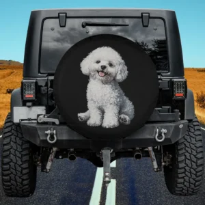 Bichon Frise dog sitting pet illustration spare tire cover with no camera hole