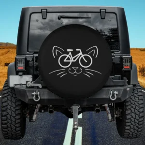bicycle line art cat face spare tire cover with no camera hole for Jeep