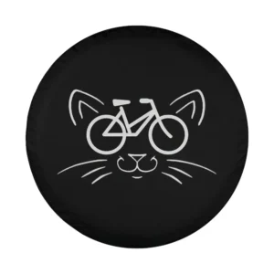 minimalist bicycle and cat face line art spare tire cover design