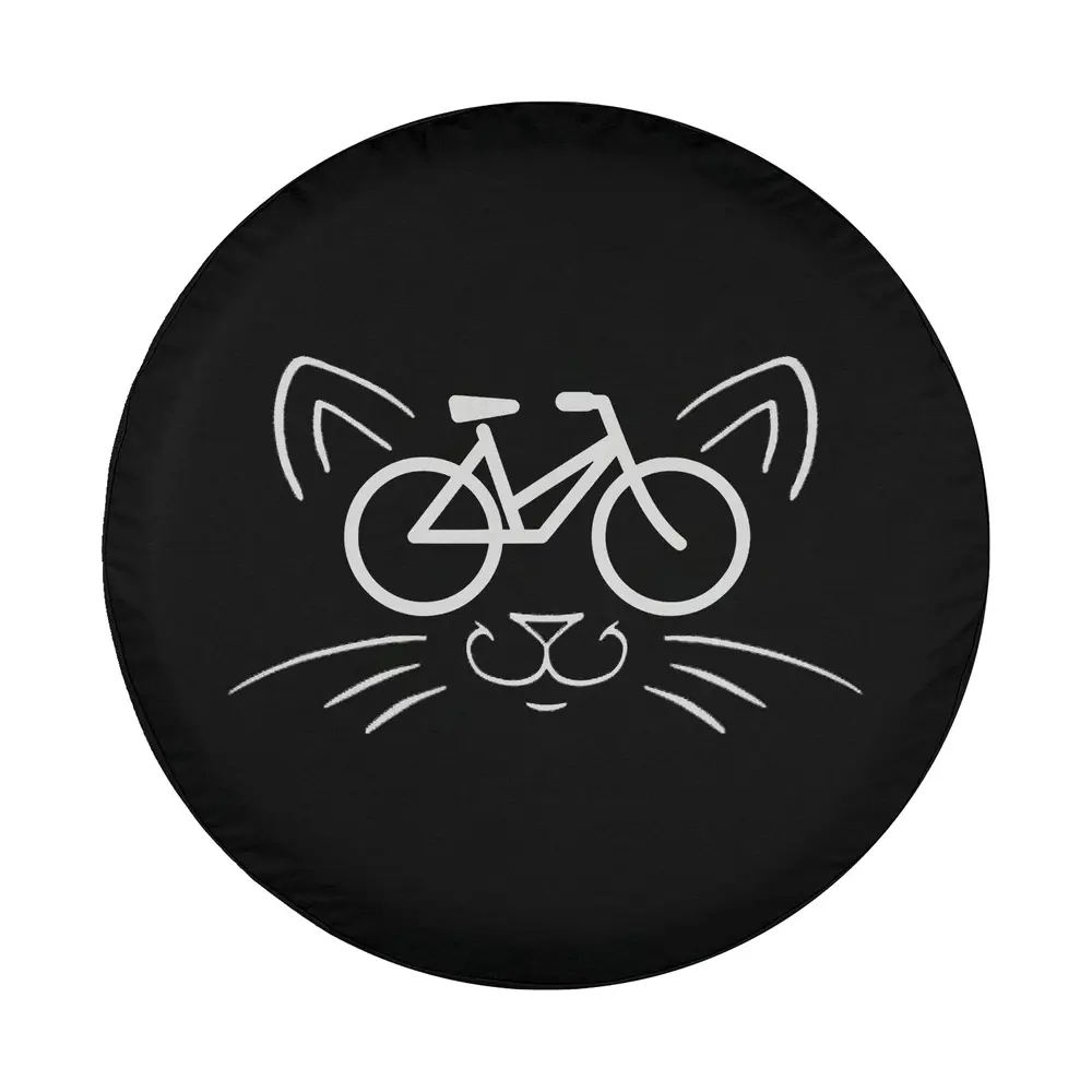 minimalist bicycle and cat face line art spare tire cover design