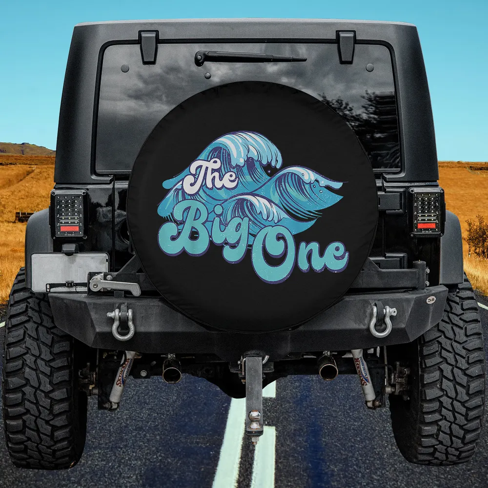 Big ocean wave surf birthday beach family matching spare tire cover with no camera hole for travel trailers and SUVs