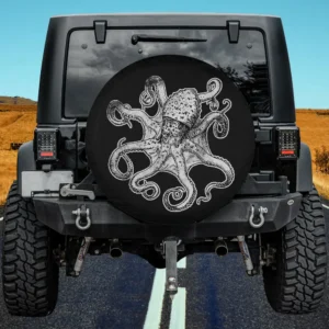 Big octopus wildlife spirit animal spare tire cover no camera hole black background