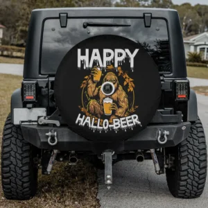 Bigfoot beer mug autumn leaves Halloween spare tire cover with backup camera hole