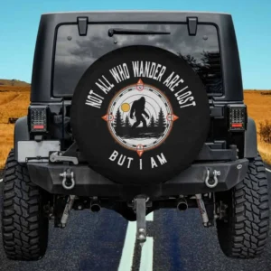 Bigfoot compass forest hiking spare tire cover on Jeep with no camera hole