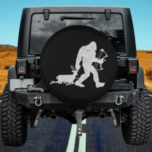 Bigfoot dragging deer with bow hunting silhouette spare tire cover no camera hole
