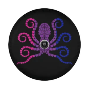Close-up of bisexual octopus heart bi pride flag design with pink purple and blue hearts on black background
