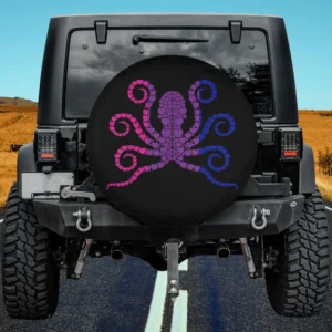 Bisexual octopus heart bi pride flag design on black waterproof spare tire cover without camera hole