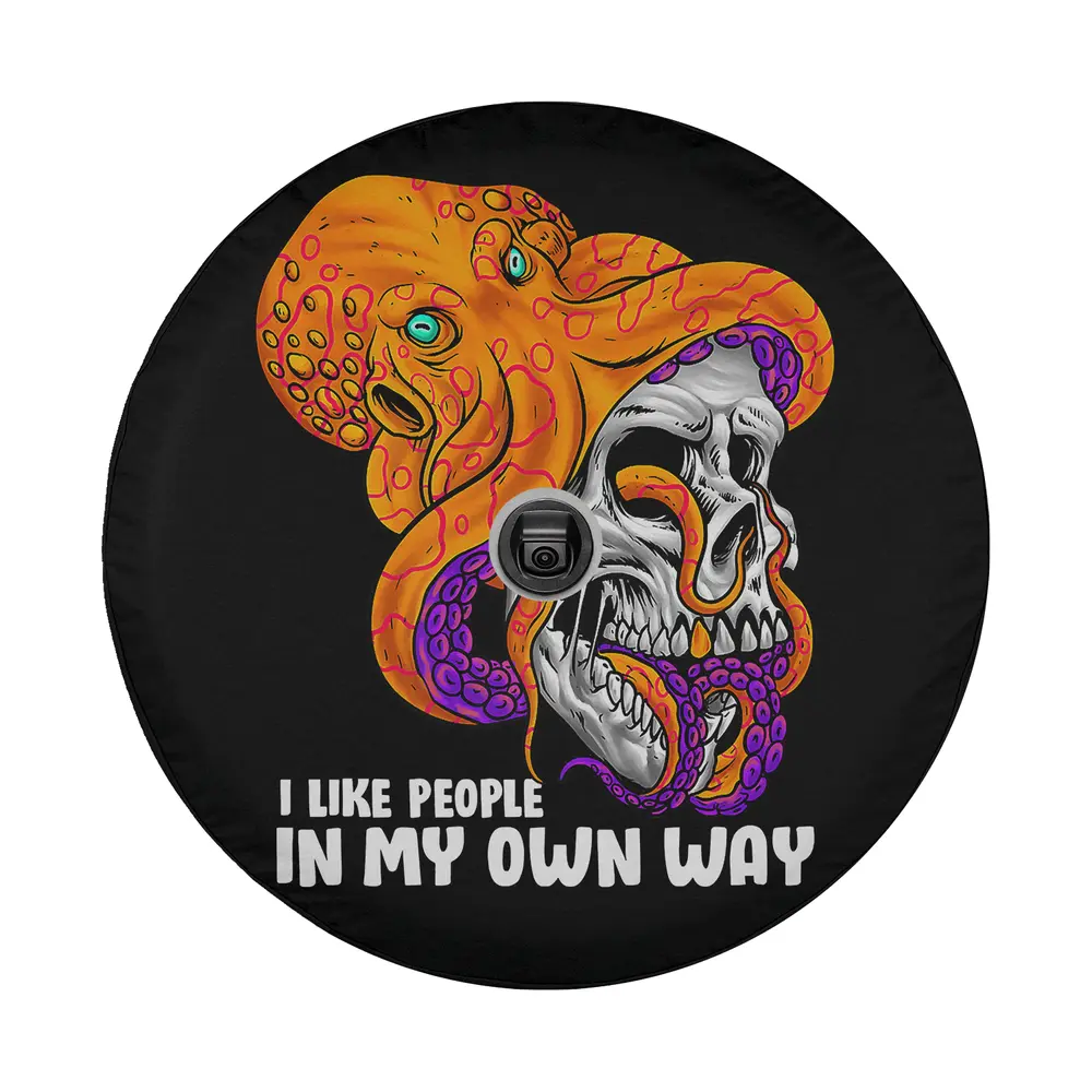 bizarre orange octopus purple skull goth design only tire cover art