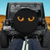 Black cat eyes glowing halloween cat lover spare tire cover with no camera hole
