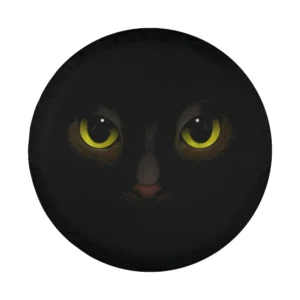 Closeup black cat face yellow eyes cat spare tire cover design for animal lovers