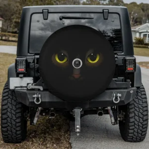 Black cat face yellow eyes cat spare tire cover with backup camera hole for Jeep SUV RV