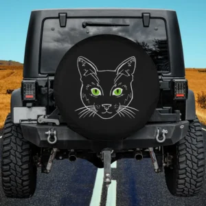 black cat green eyes cat face spare tire cover no camera hole for Jeep SUV RV