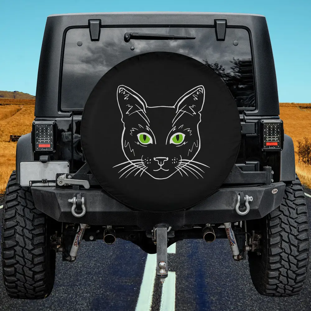 black cat green eyes cat face spare tire cover no camera hole for Jeep SUV RV