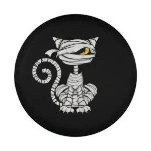 Cartoon black cat mummy with yellow eye halloween tire cover design