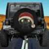 Black cat with Santa hat Christmas spare tire cover for Jeep SUV RV, no camera hole