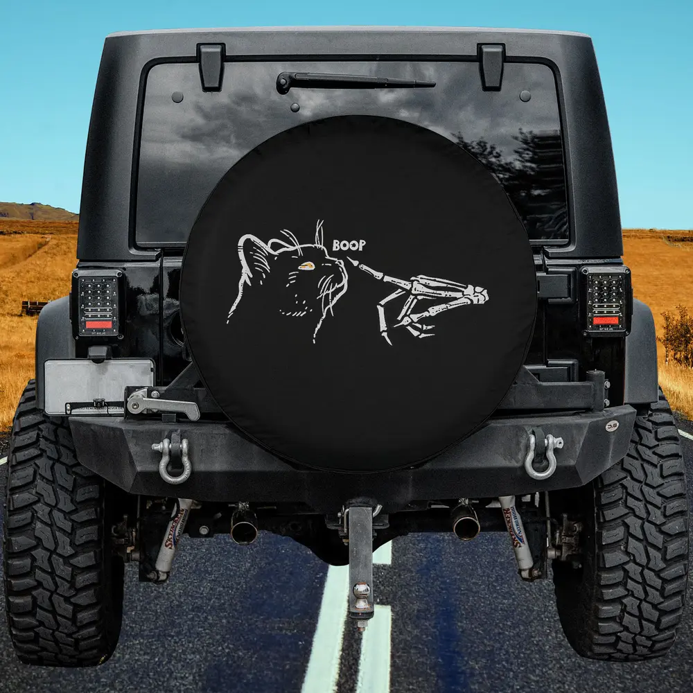 black cat skeleton hand boop halloween spare tire cover with no camera hole