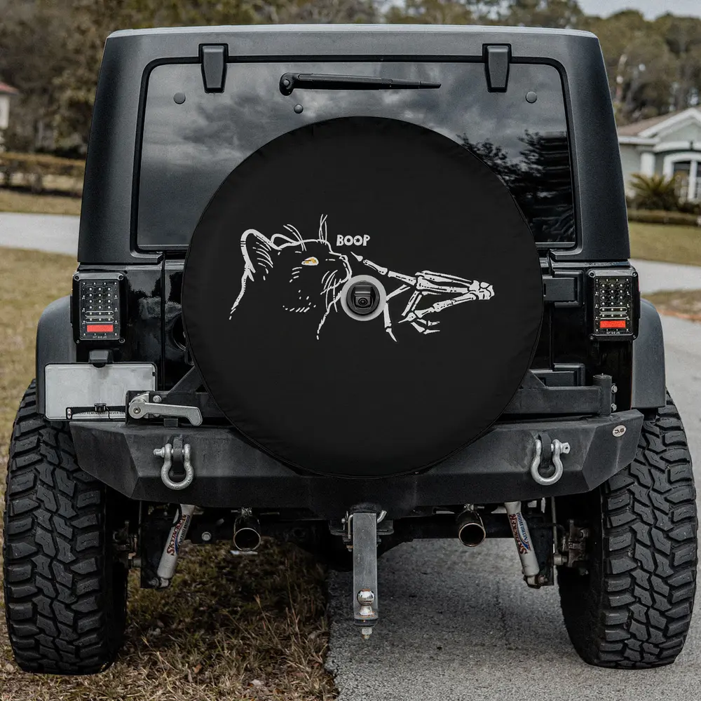 black cat skeleton hand boop halloween spare tire cover with camera hole