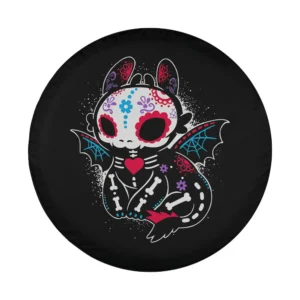 Black cat sugar skull bat wings Day of the Dead design closeup