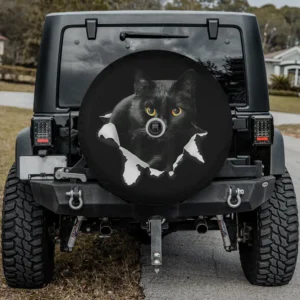 black cat torn cloth effect spare tire cover with backup camera hole for Jeep Wrangler