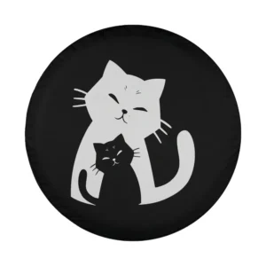 Minimalist black cat and white cat silhouette design for spare tire cover