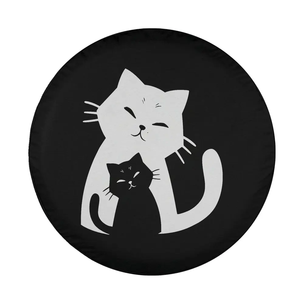 Minimalist black cat and white cat silhouette design for spare tire cover