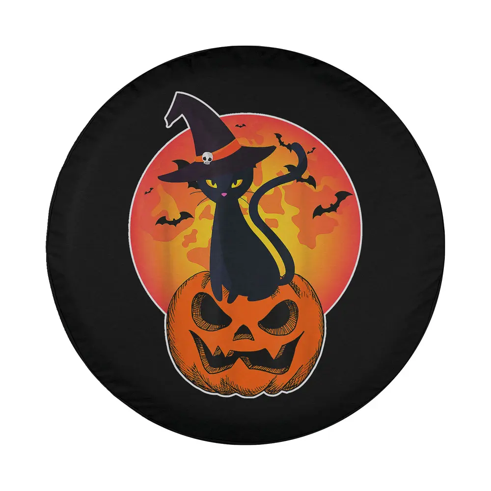 Cute Halloween black cat with witch hat and pumpkin cartoon design