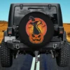Black cat in witch hat on pumpkin with bats Halloween spare tire cover no camera hole