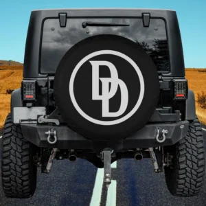 Black circle DD logo Marvel Daredevil spare tire cover no camera hole for travel trailer