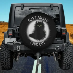 black fluffy cat sarcastic quote spare tire cover with humor for Jeep RV