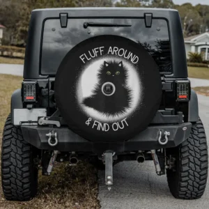 black fluffy cat sarcastic quote spare tire cover with camera hole for SUV