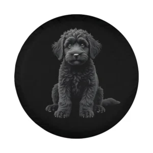 Black Labradoodle dog art realistic design for custom spare tire cover