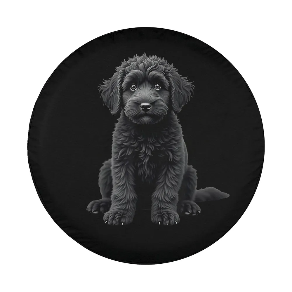 Black Labradoodle dog art realistic design for custom spare tire cover