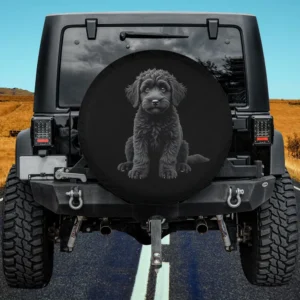 Black Labradoodle dog art realistic spare tire cover no camera hole for Jeep SUV RV